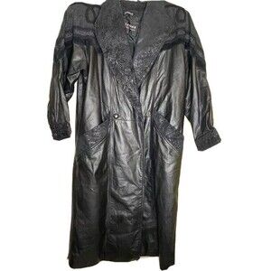 Wilsons Leather Overcoat L Black Braided Embossed Vintage
